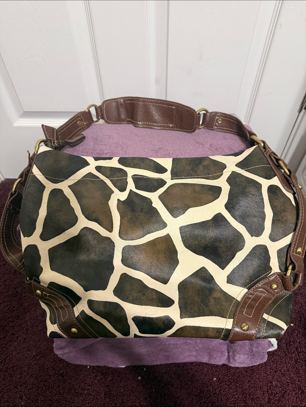 Source Unknown Giraffe-Print Satchel - Brown & Cream